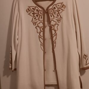 Cream & Dark Taupe with cream floral accent 2 pc sweater tank & cardigan set